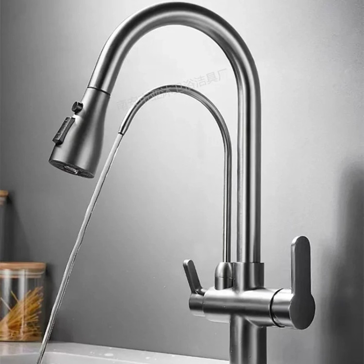 شیر ظرفشویی شاوری HD523 | نمای کامل و آبکاری کروم (آشپزخانه هوشمند)