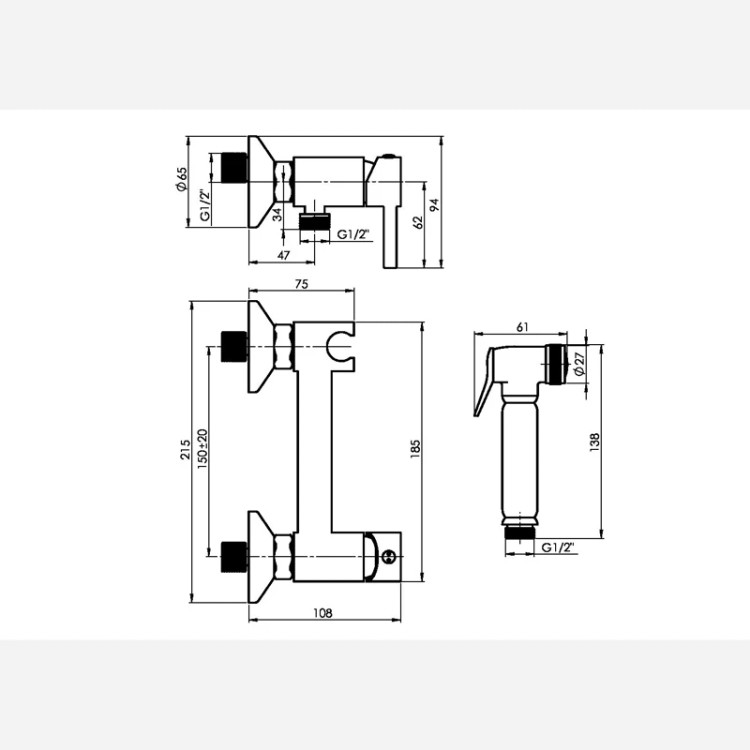 نقشه انفجاری شیر توالت HD129 | ساختار تماماً برنجی ضد زنگ