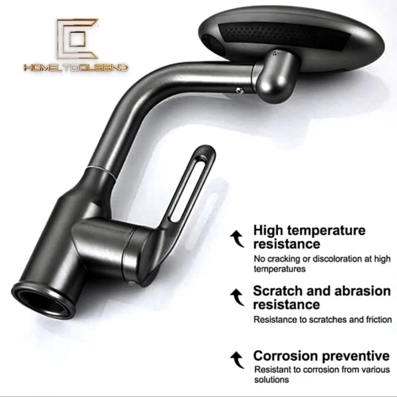 شیر روشویی فضایی HuaDiao مدل GALAXY-LUX مشکی مات با طراحی منحنی و خروجی آب آبشاری.