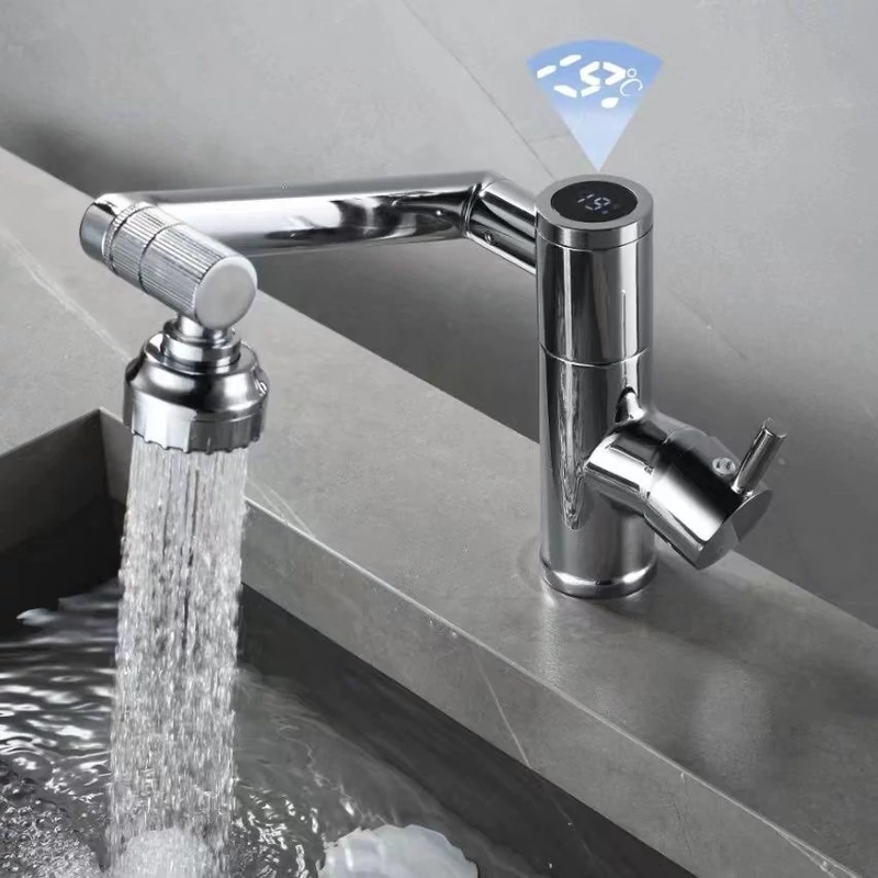 نمایشگر دمای آب روی شیر روشویی مدرن