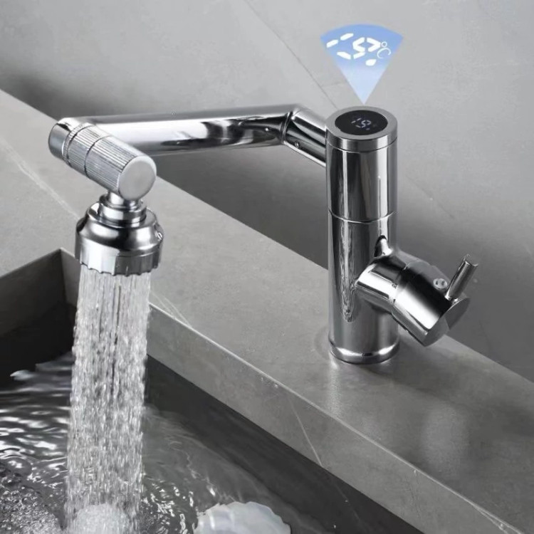 نمایشگر دمای آب روی شیر روشویی مدرن