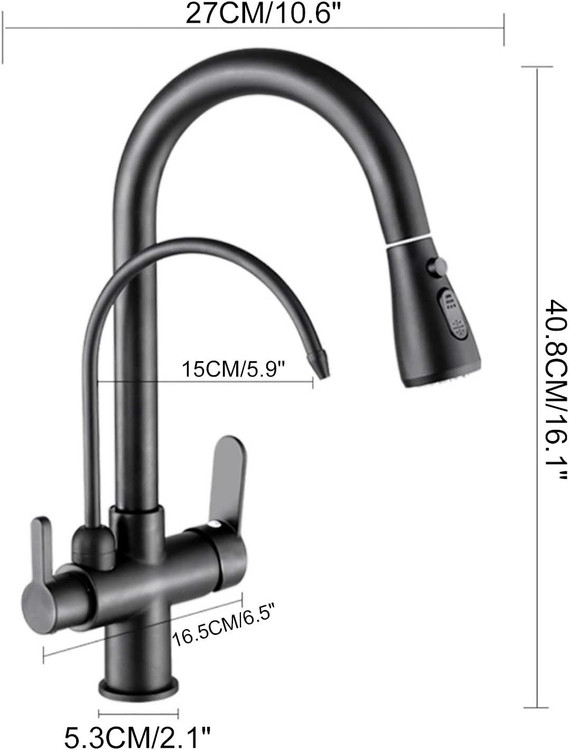 شیر ظرفشویی شاوری آب تصفیهدار DIKALAN مدل PURE-JET در آشپزخانه مدرن.