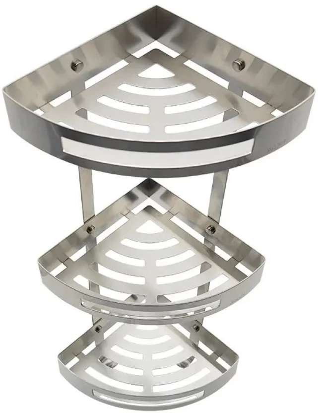 نمای پر شده از شامپو و لوازم بهداشتی بر روی قفسه حمام چسبی LUX-CORNER.