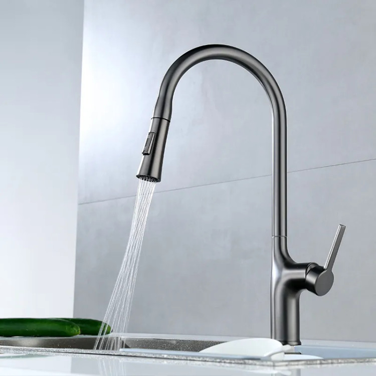 نمای نزدیک سر دوش و دکمههای حالت اسپری شیر ظرفشویی شاوری Hyshin.