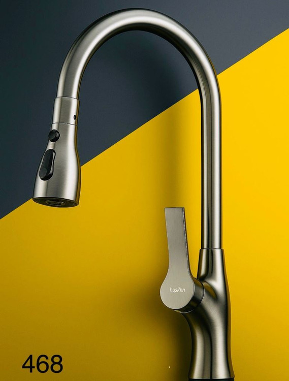 خرید شیر سینک Hyshin 468 با پوشش کروم مات و اهرم کنترل آب روان.