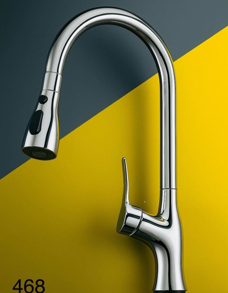 شیر ظرفشویی شاوری Hyshin مدل 468 با شلنگ کشویی و دو حالت پاشش آب.