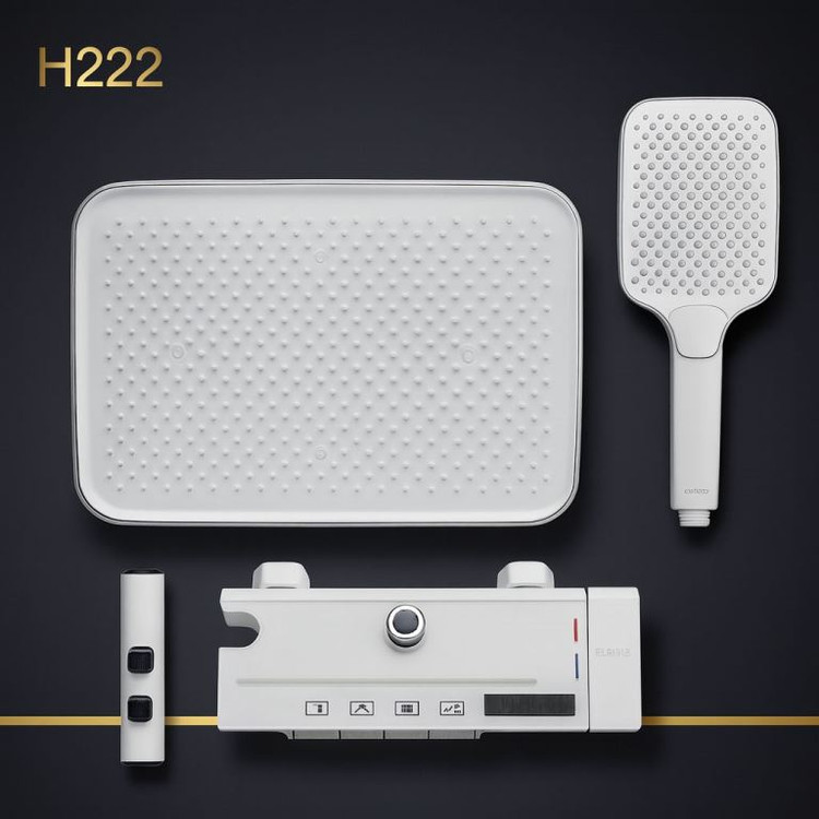 پنل دوش حمام پیانویی نمایشگردار Valencia سفید، با 6 حالت خروجی و صفحه نمایش دیجیتال.