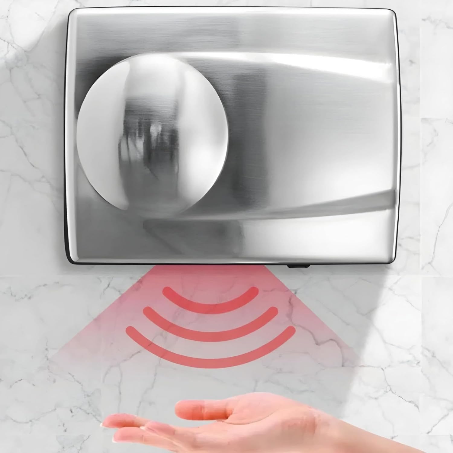 نمای نزدیک دهانه خروجی هوا و سنسور دست خشک‌کن TURBO-HYGIENE.