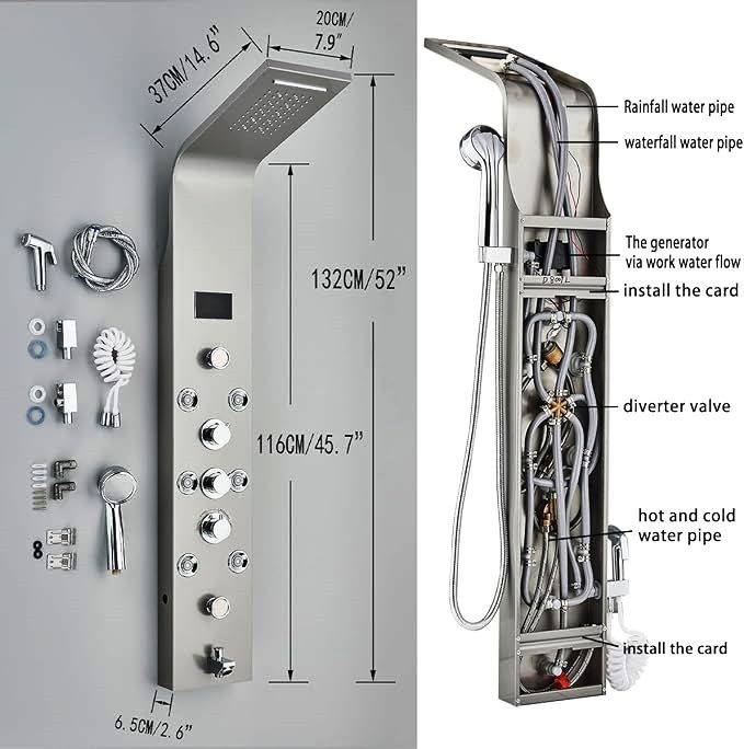 پنل دوش مدرن PING با نازلهای ماساژور و صفحه دیجیتال
