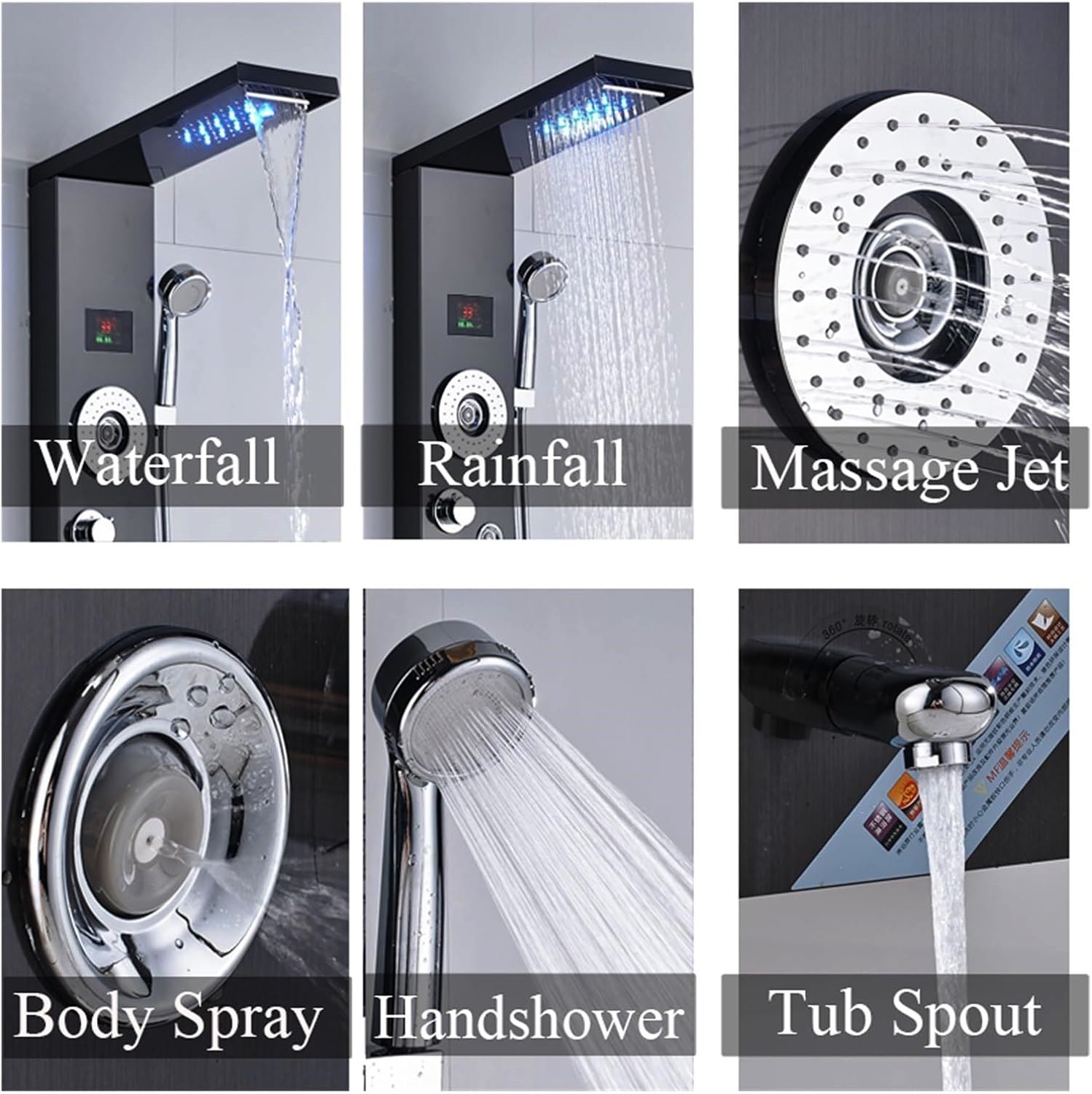 شاور ماساژور دار با نمایشگر درجه حرارت و خروجی‌های چند حالته