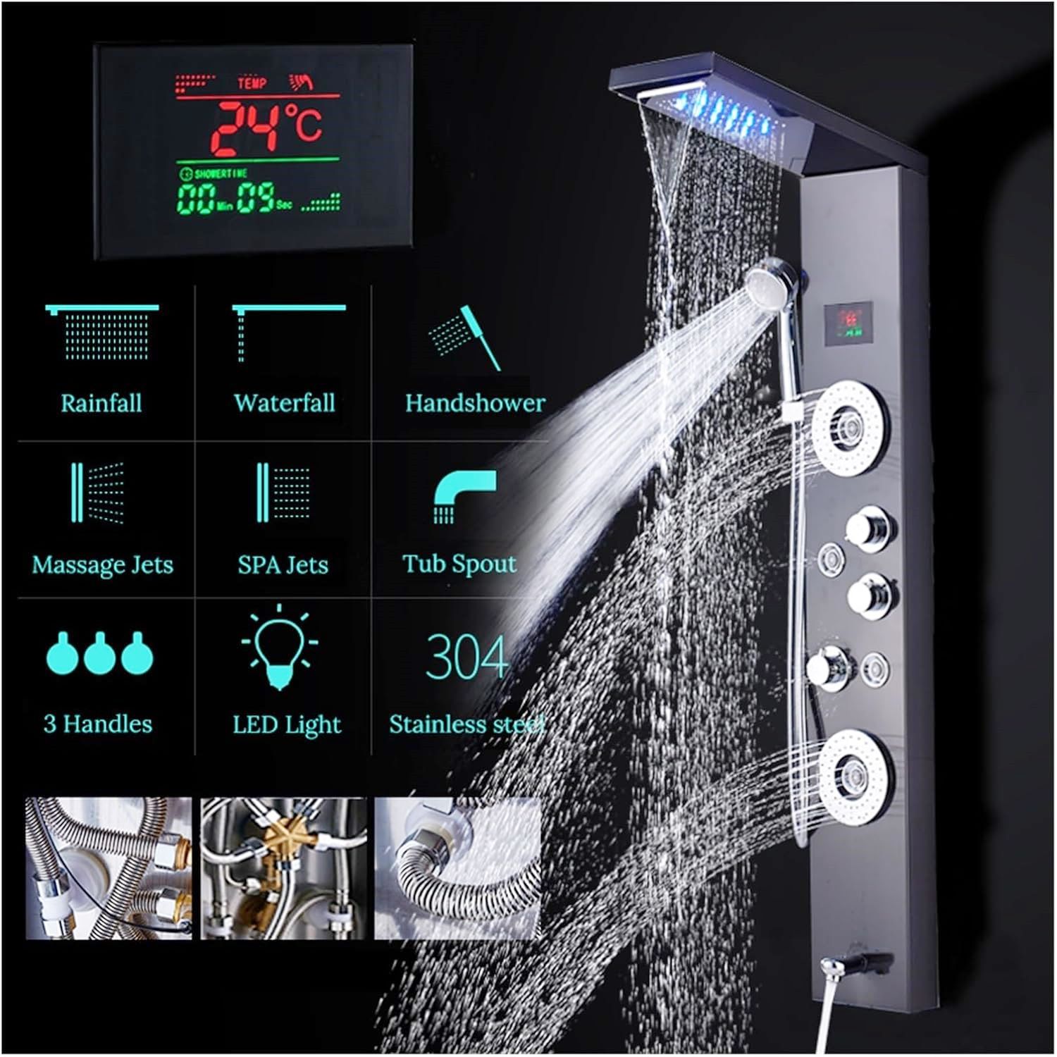 پنل دوش استیل ضدزنگ با ماساژور و فشار قوی