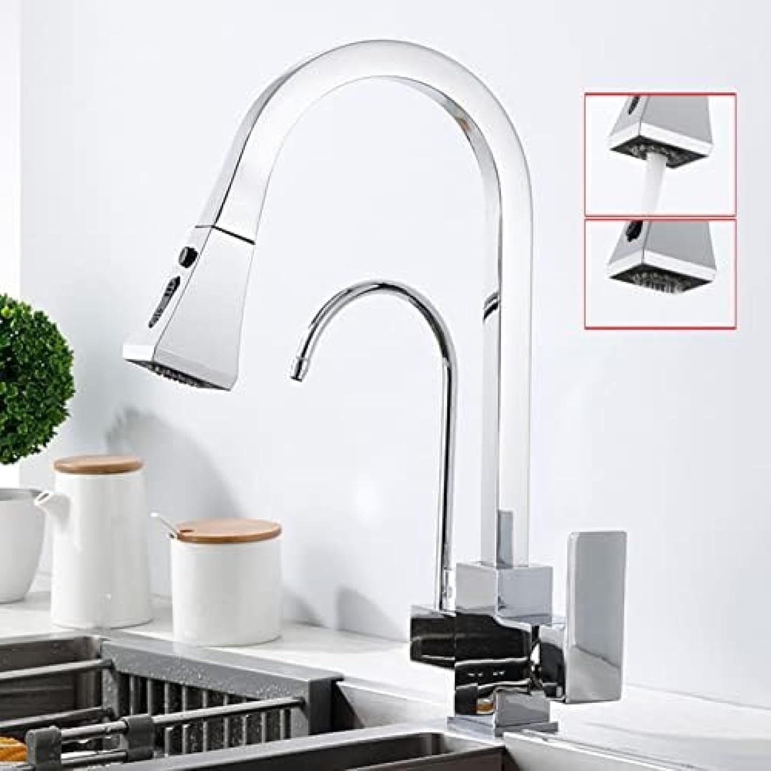 شیر ظرفشویی HuaDiao با آبکاری کروم براق و علمک متحرک.