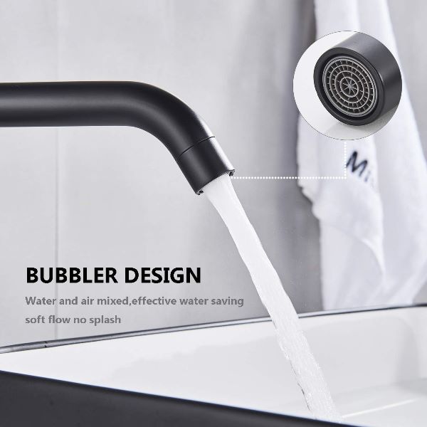 طراحی ارگونومیک و ارتفاع مناسب شیر روشویی پایه‌بلند برای عدم پاشش آب.