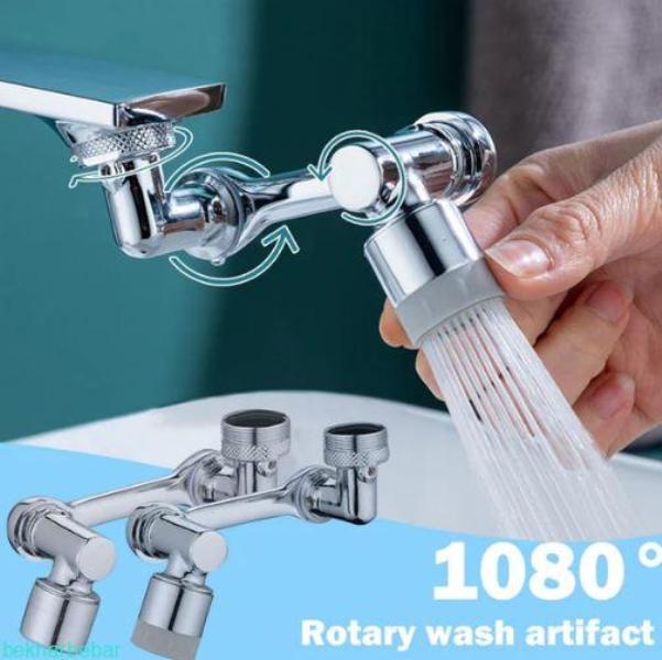 سر شیر ۳۶۰ درجه Hyshin در حال چرخش کامل و پاشش در داخل سینک.