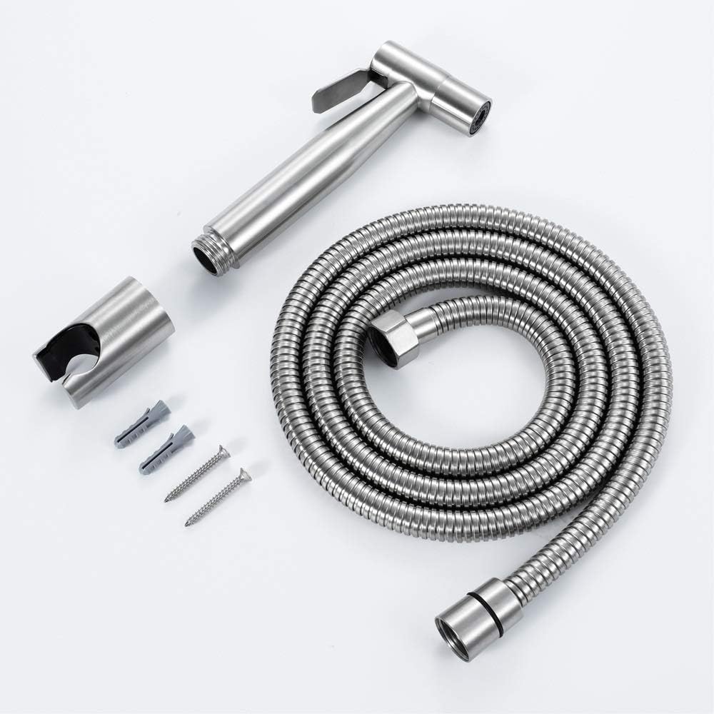 کیت کامل شاتاف توالت فرنگی Y023 شامل نازل، شلنگ و پایه دیواری.