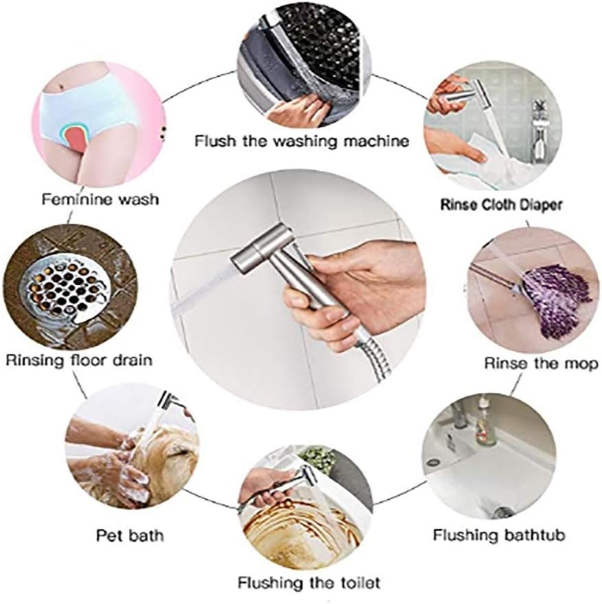 کیت کامل شاتاف توالت فرنگی Y023 شامل نازل، شلنگ و پایه دیواری.