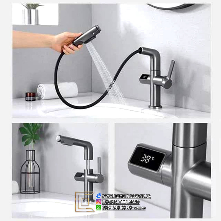 نمایشگر LED دیجیتال دما بر روی بدنه شیر روشویی HuaDiao
