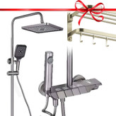 پک هدیه لوکس دوش پیانویی: شامل دوش حمام پیانویی ساده و جا حولهای دو طبقه استیل ضدزنگ.