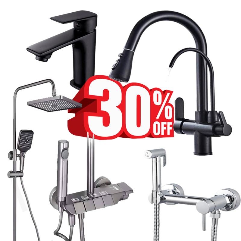 پک اقتصادی ست شیرآلات 4 تکه شامل دوش پیانویی و شیر آب تصفیه‌دار و روشویی و شیر توالت