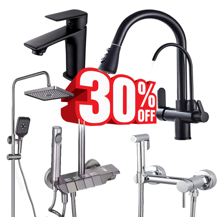 پک اقتصادی ست شیرآلات 4 تکه شامل دوش پیانویی و شیر آب تصفیهدار و روشویی و شیر توالت