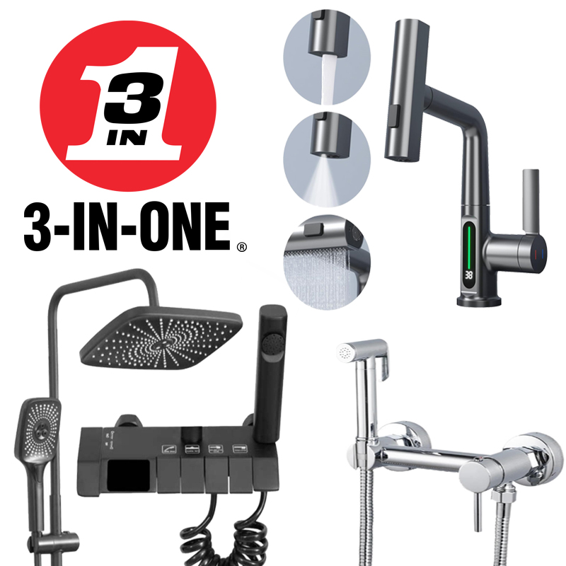 پک شیرآلات دیجیتال سه‌تکه برای آشپزخانه و حمام