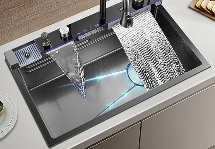 «سینک آشپزخانه مدرن HuaDiao با طراحی پیانویی و آبشاری»