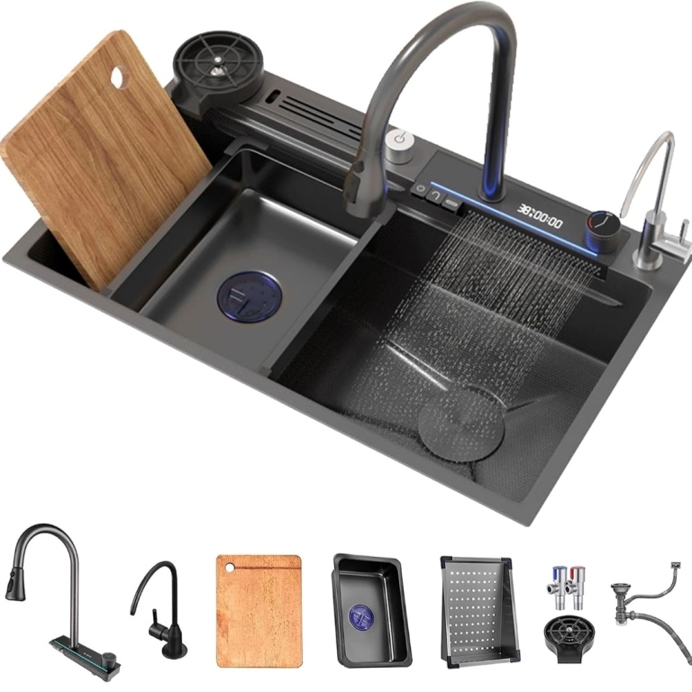 نمای نزدیک سینک هوشمند HuaDiao پیانویی ۷ کلید استیل ضدزنگ SUS304