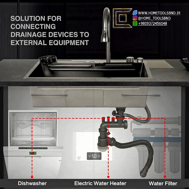 عکس حرفه‌ای از سینک استیل SUS-304 برند HuaDiao مدل پیانویی