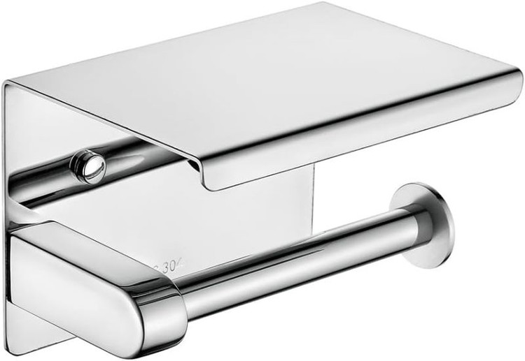 نمای نزدیک از بافت کروم مات جای دستمال توالت 304 در نور ملایم.