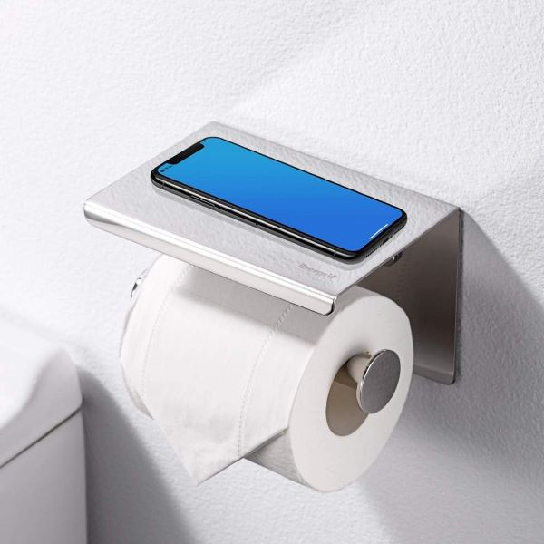 جای دستمال توالت استیل 304 نصب شده در کنار روشویی مدرن با طراحی مینیمال.