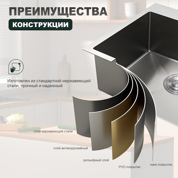 سینک آشپزخانه مینیمال با کیفیت ساخت بالا