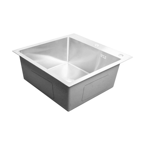 سینک تک لگن هوادیائو ابعاد 40x40 سانتیمتر با جنس استیل ضد زنگ براق روی کانتر آشپزخانه مدرن.